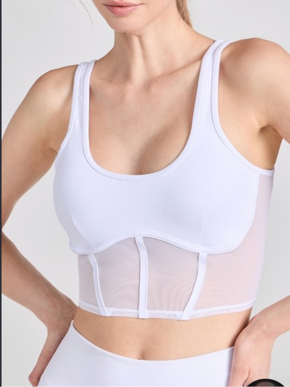 Alo White airbrush mesh corset top